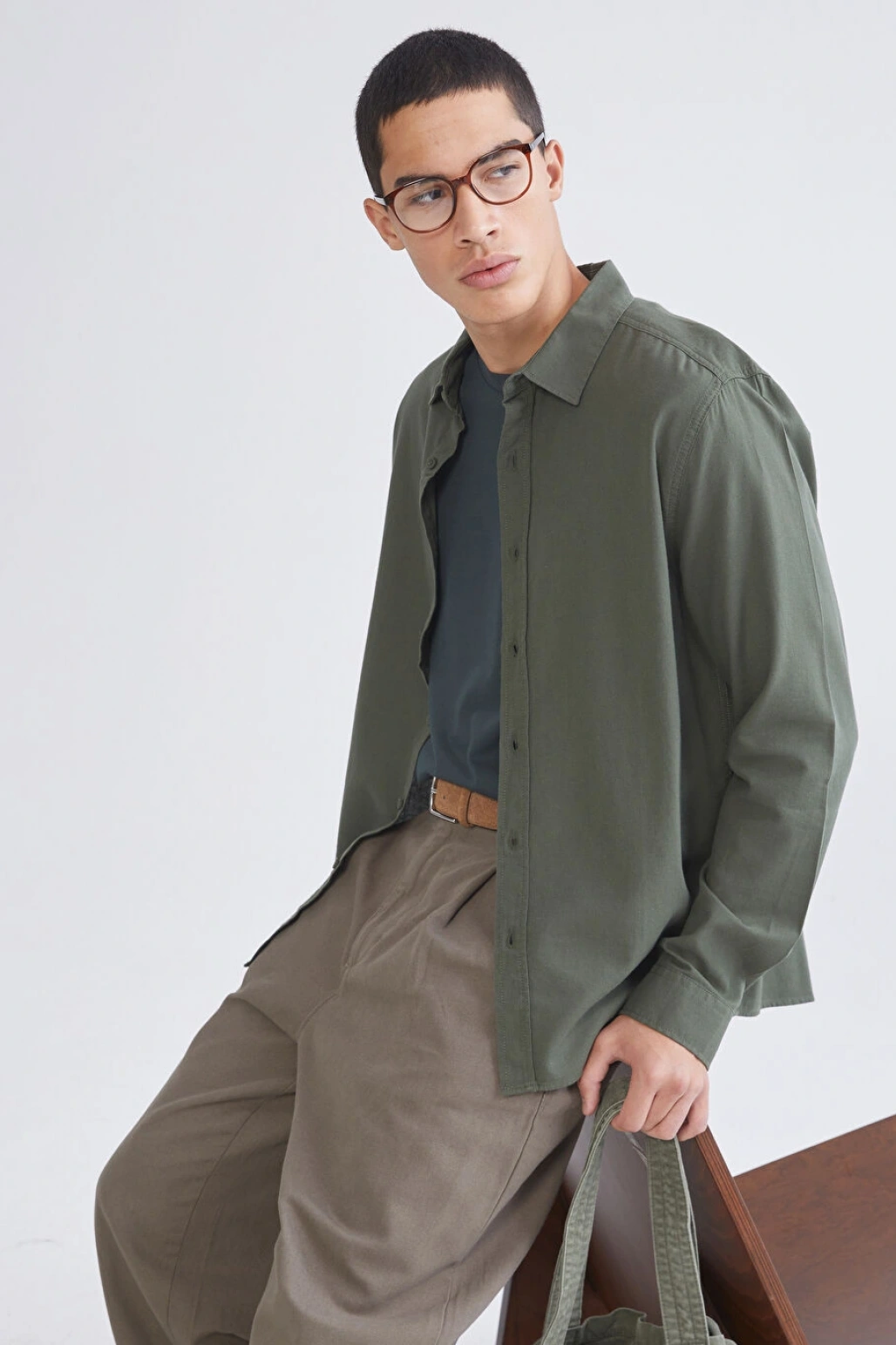 XSIDE Haki Regular Fit Gabardin Erkek Gömlek