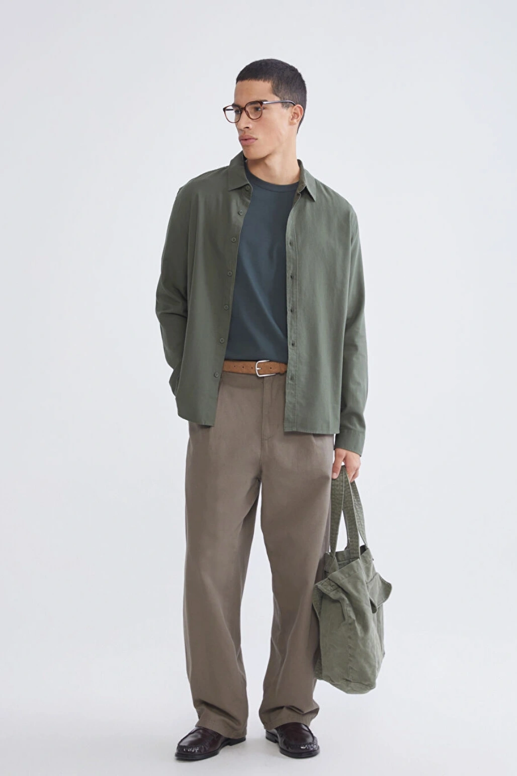 XSIDE Haki Regular Fit Gabardin Erkek Gömlek