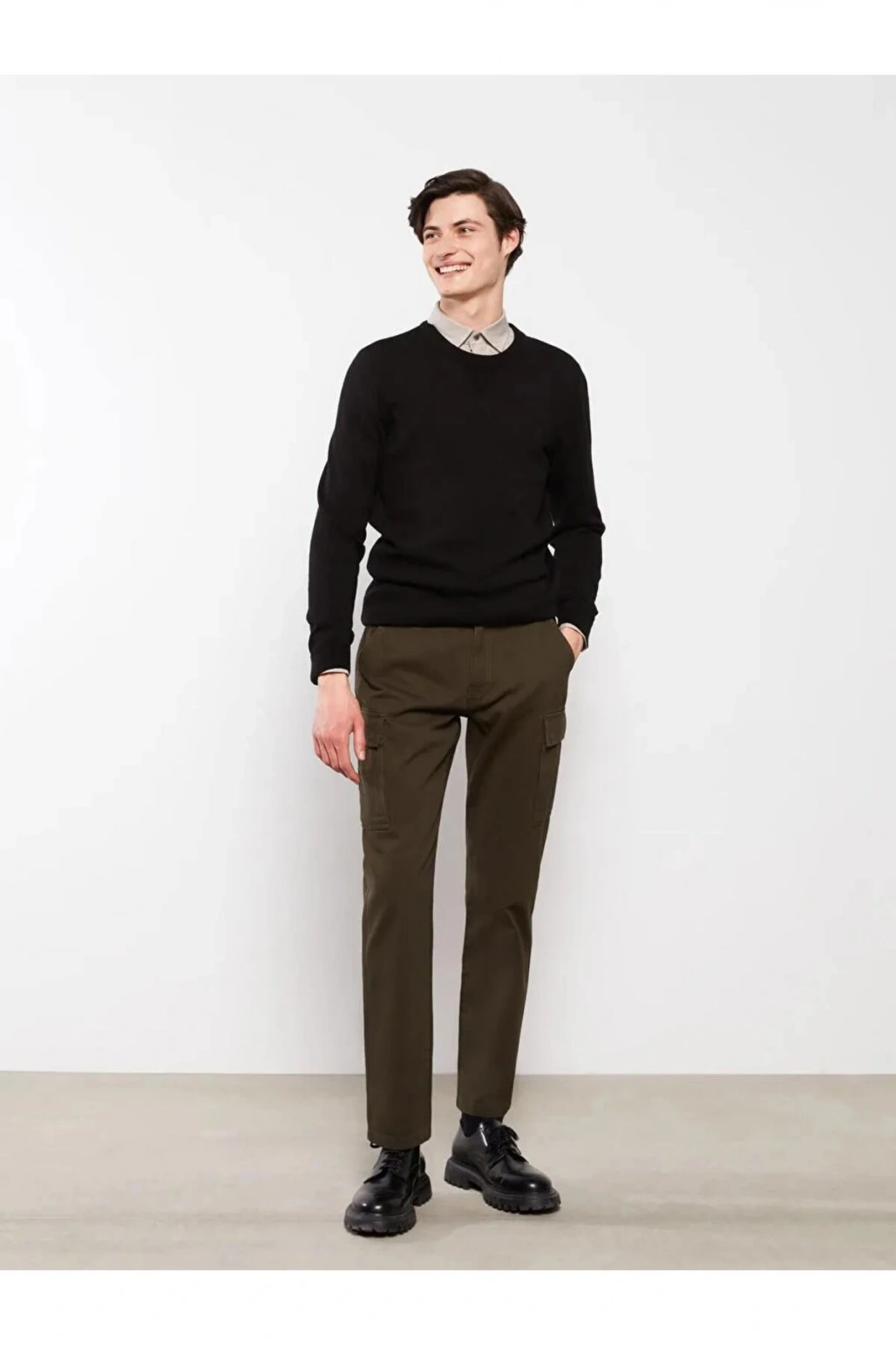 XSIDE Haki Standart Kalıp Gabardin Erkek Kargo Pantolon