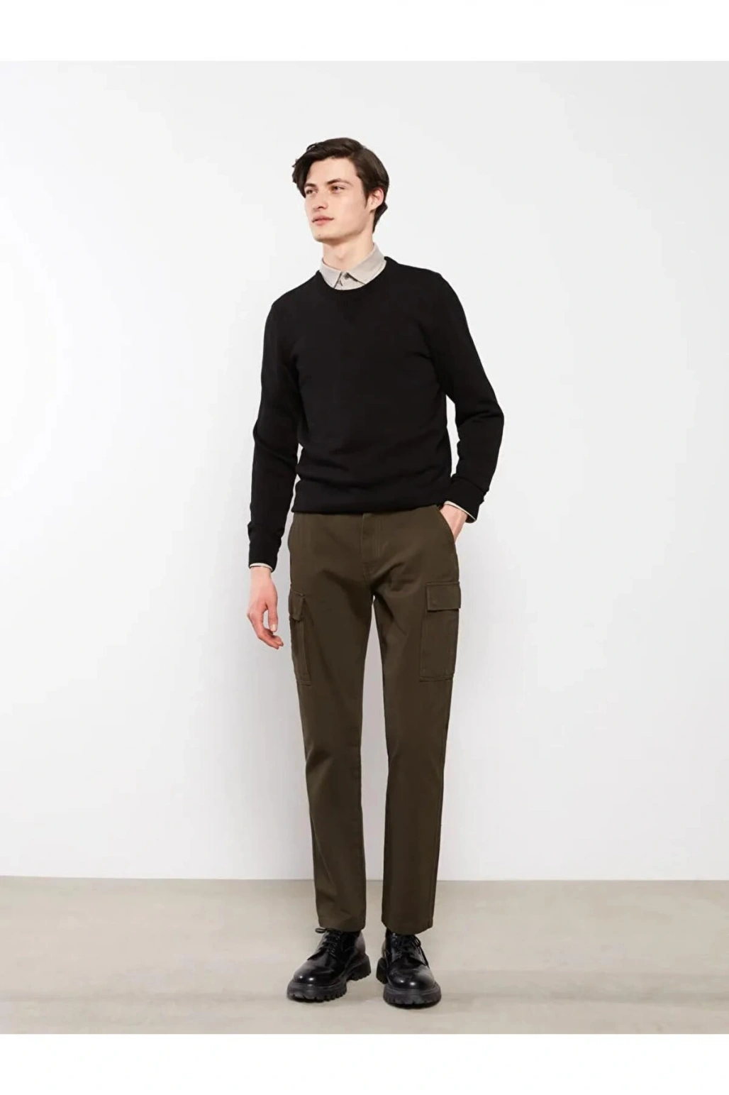 XSIDE Haki Standart Kalıp Gabardin Erkek Kargo Pantolon