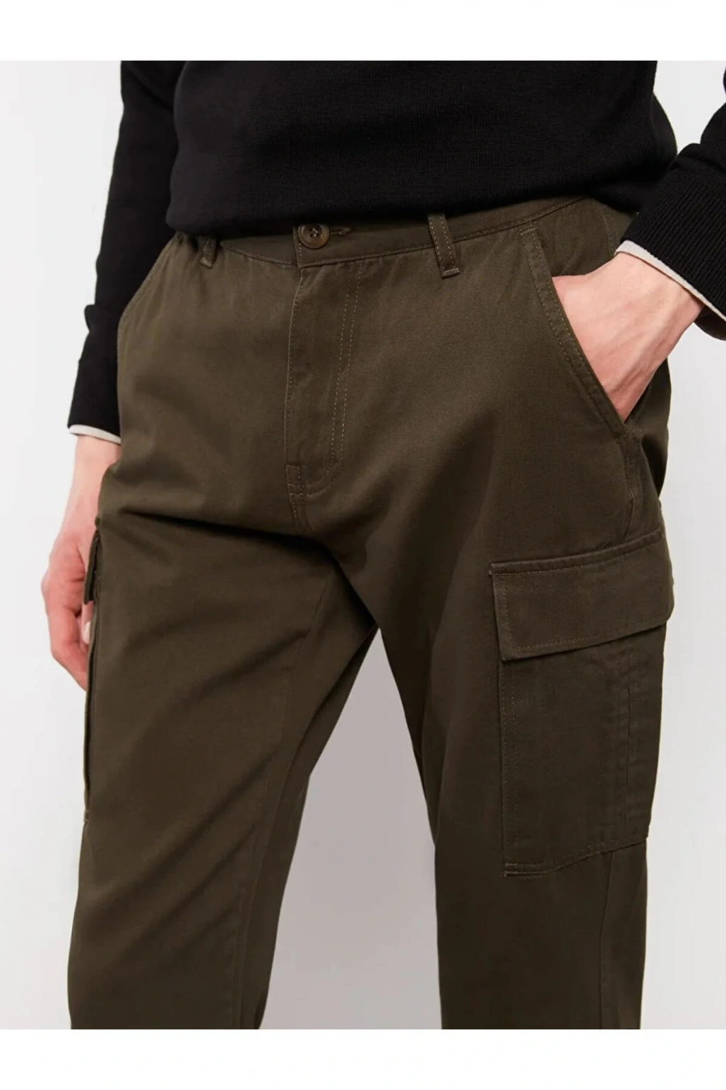 XSIDE Haki Standart Kalıp Gabardin Erkek Kargo Pantolon