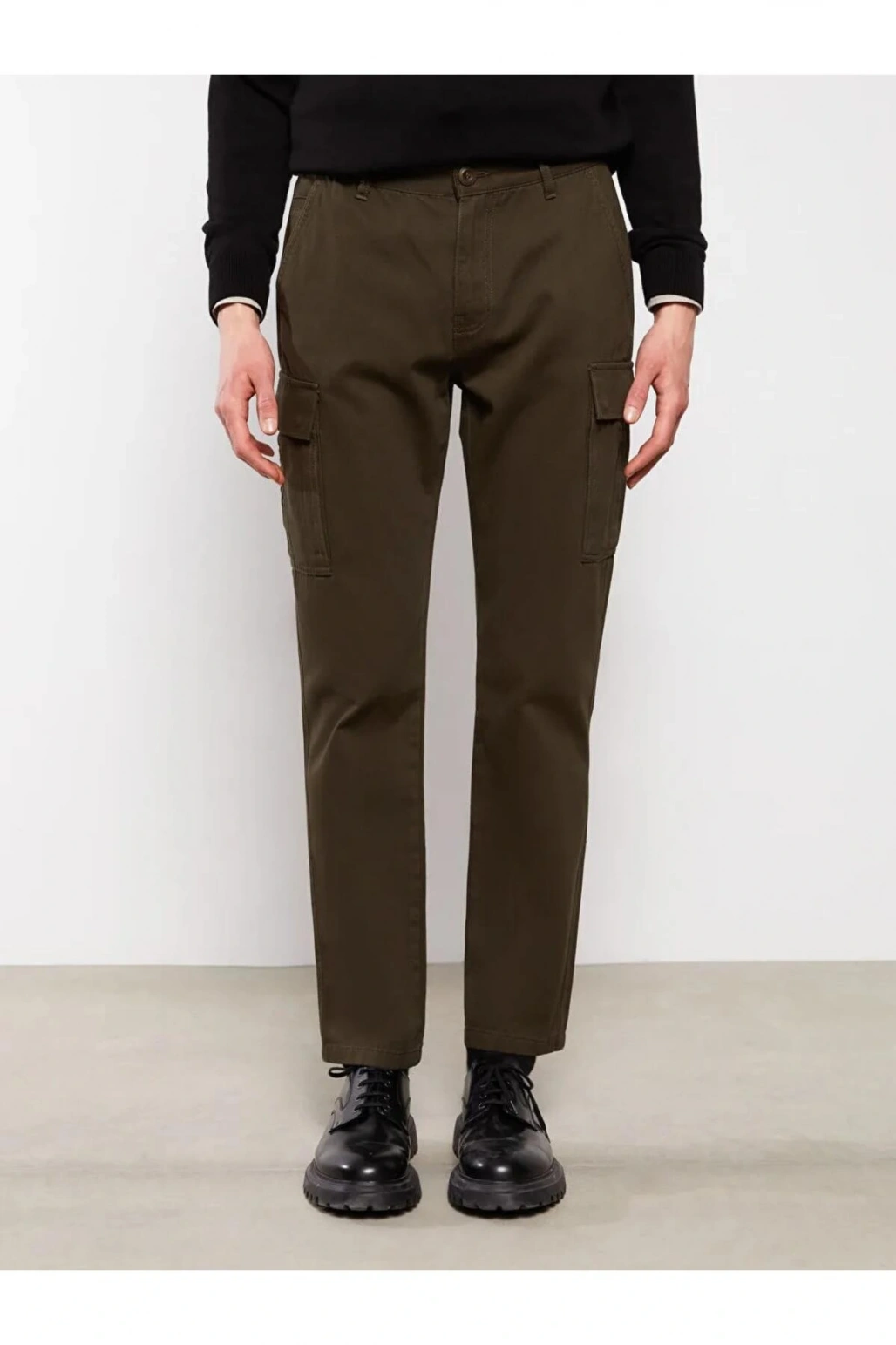XSIDE Haki Standart Kalıp Gabardin Erkek Kargo Pantolon