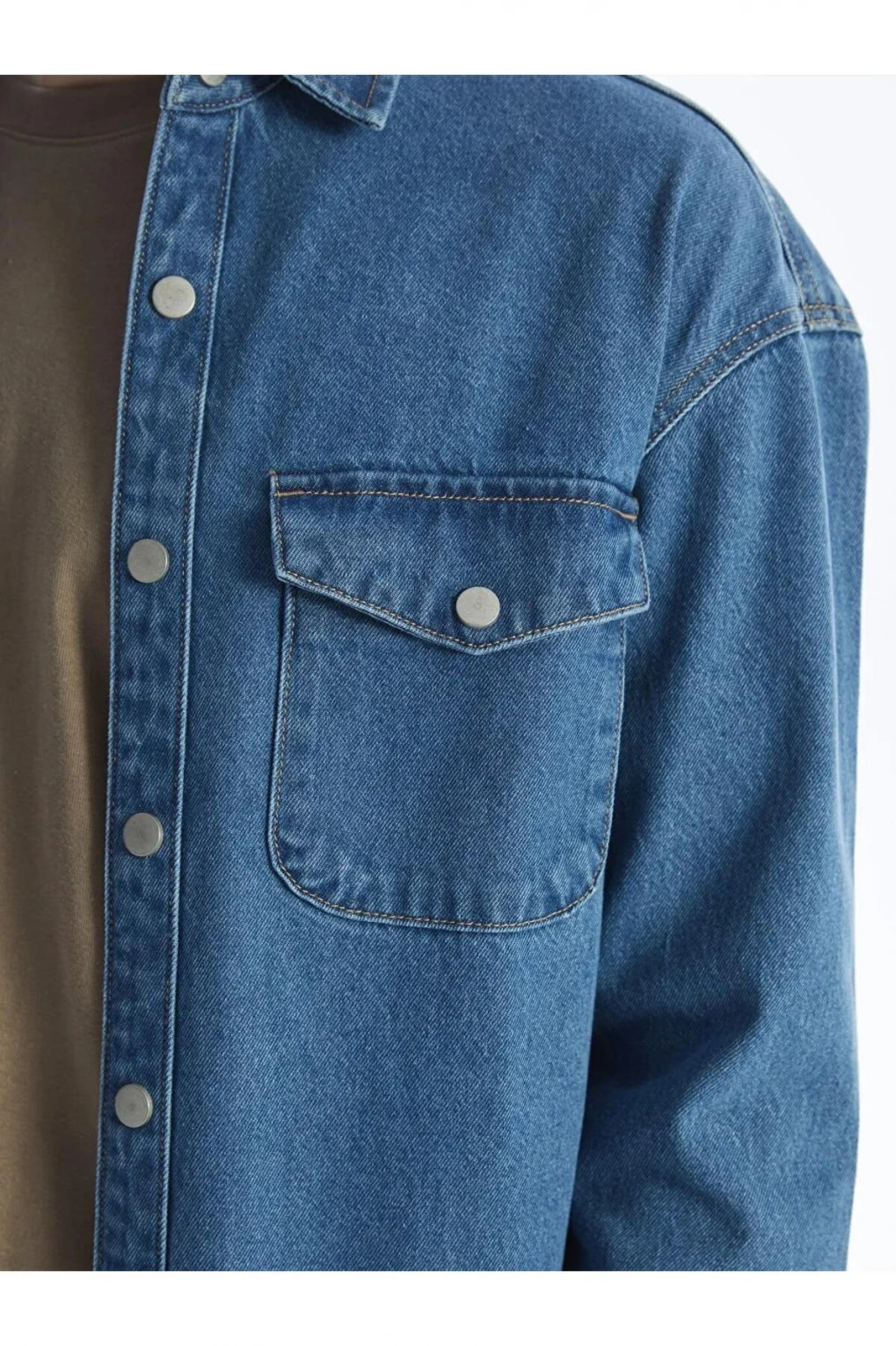 XSIDE İndigo Rahat Kalıp Uzun Kollu Erkek Jean Gömlek