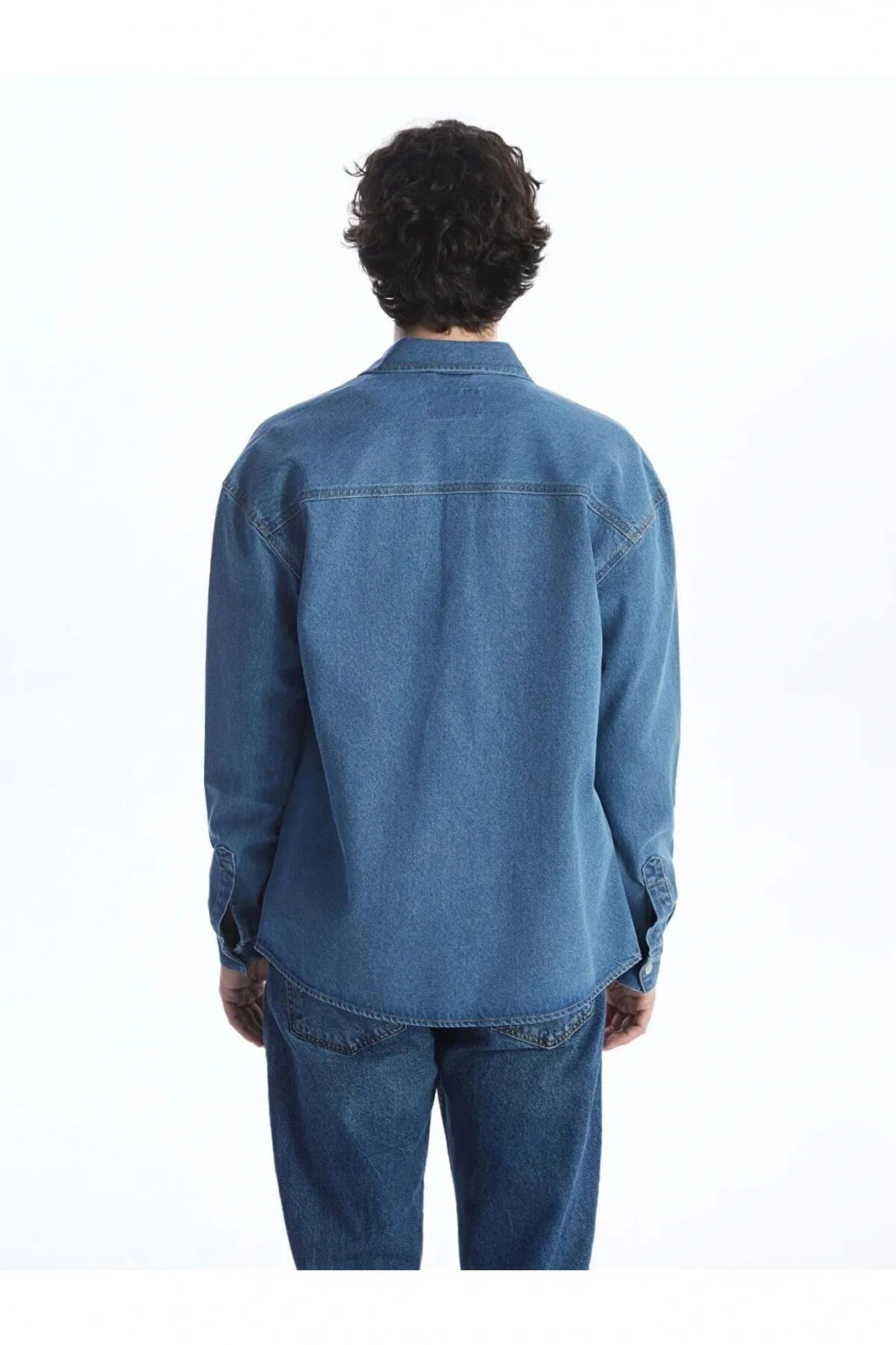 XSIDE İndigo Rahat Kalıp Uzun Kollu Erkek Jean Gömlek