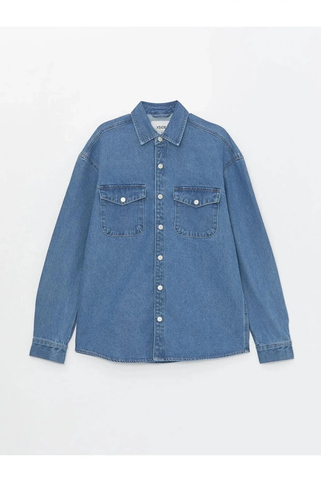 XSIDE İndigo Rahat Kalıp Uzun Kollu Erkek Jean Gömlek
