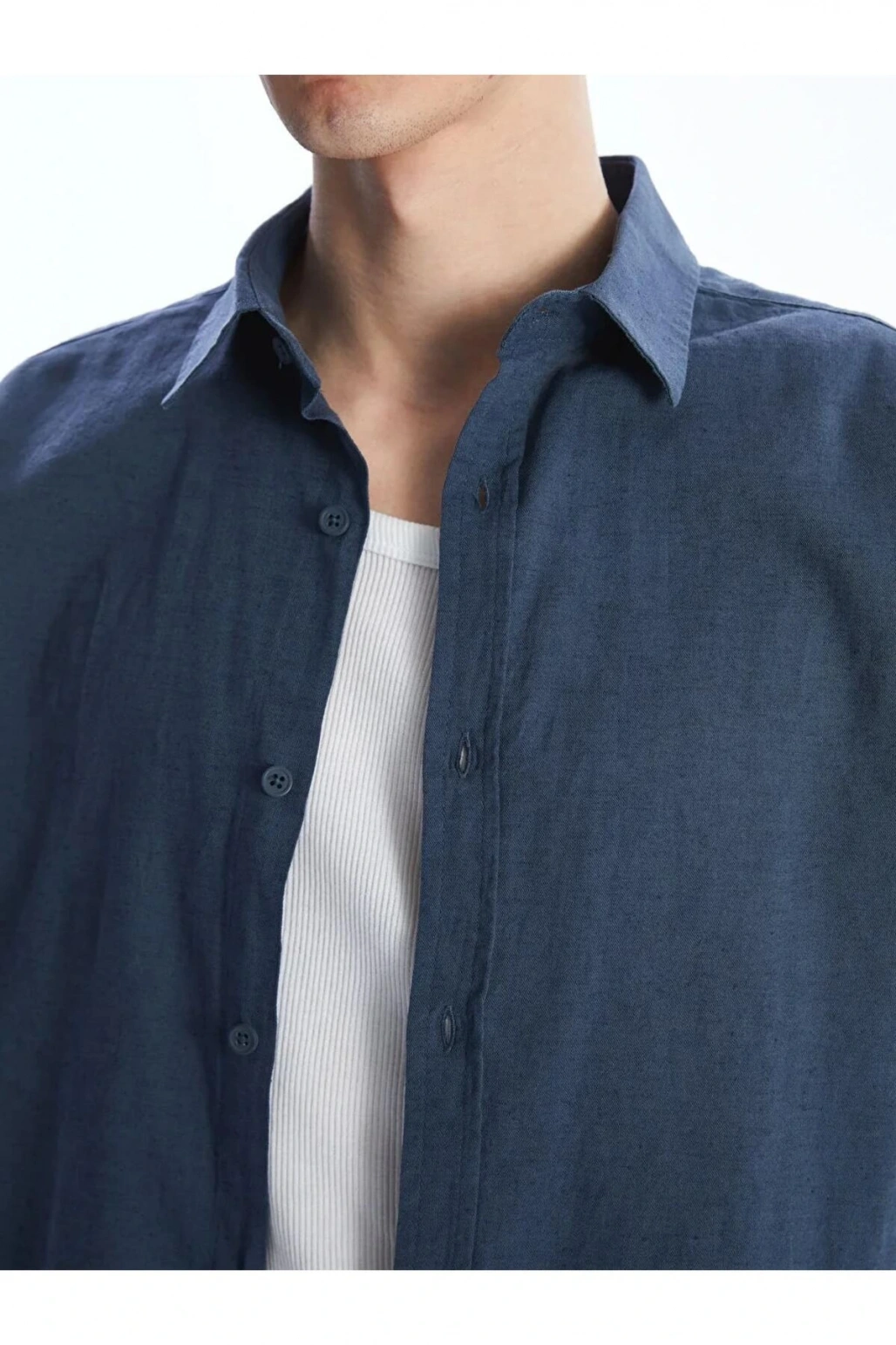 XSIDE Indigo Regular Fit Uzun Kollu Keten Karışımlı Erkek Gömlek