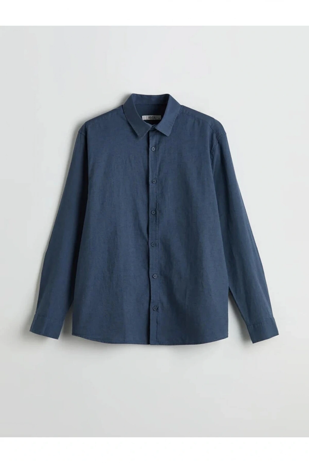 XSIDE Indigo Regular Fit Uzun Kollu Keten Karışımlı Erkek Gömlek