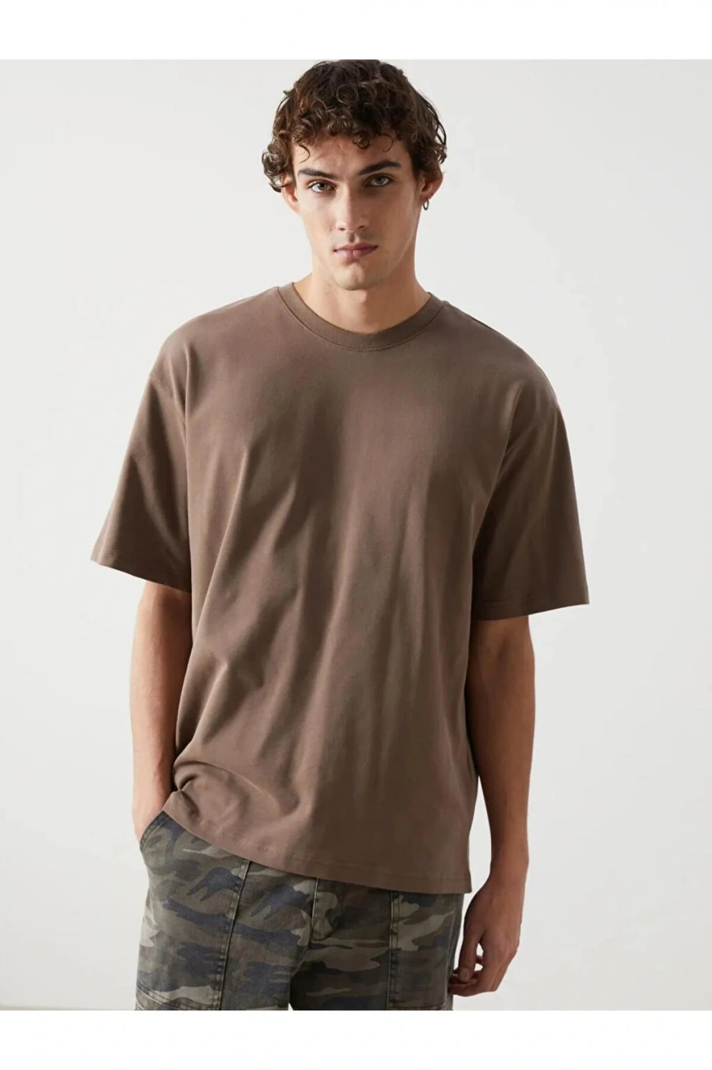 XSIDE Kahverengi Bisiklet Yaka Kısa Kollu Penye Erkek Tişört