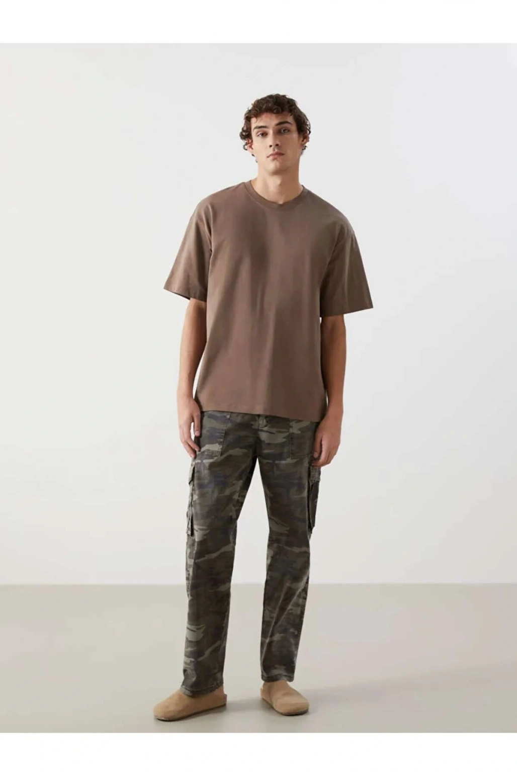 XSIDE Kahverengi Bisiklet Yaka Kısa Kollu Penye Erkek Tişört