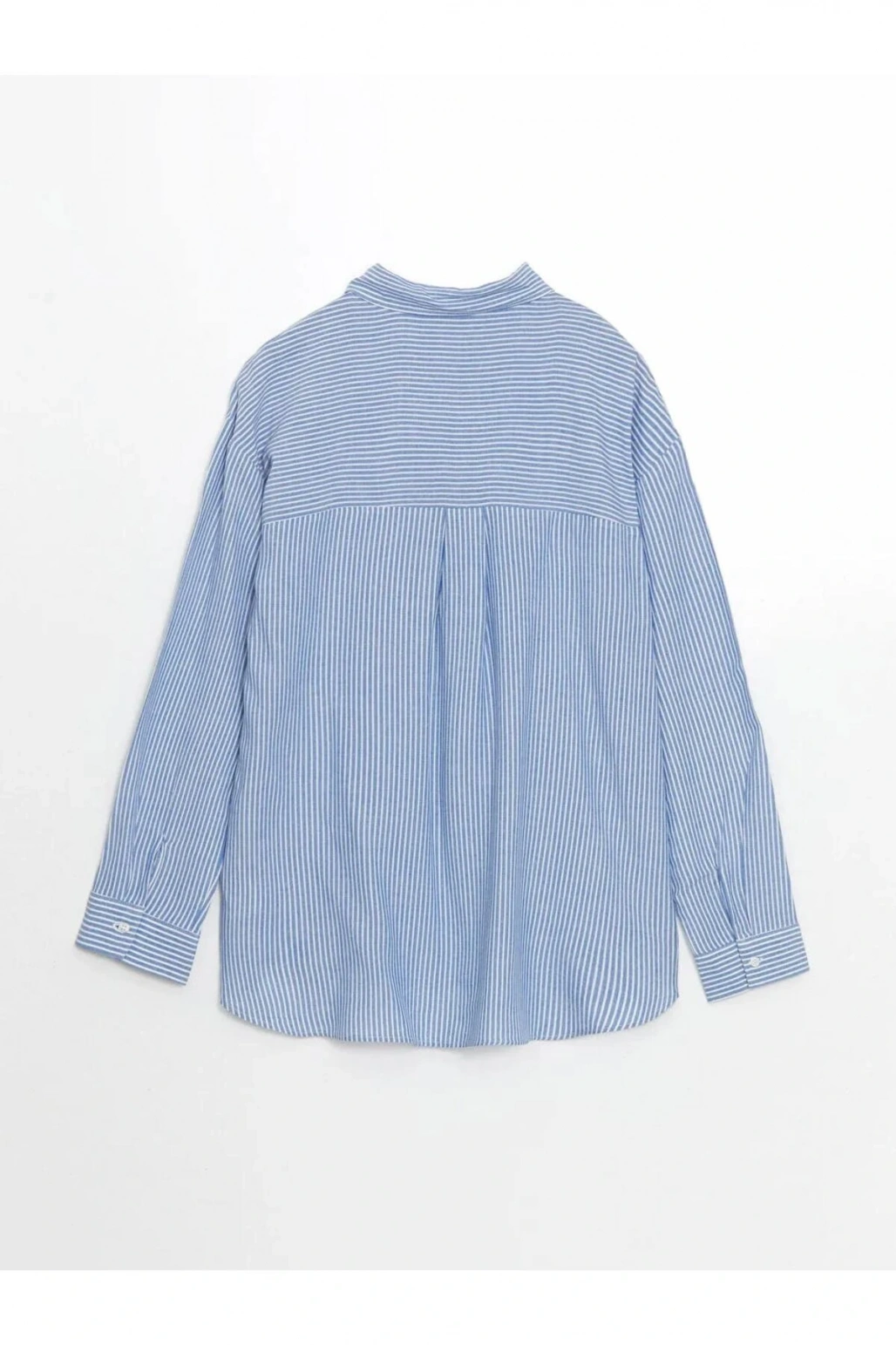 XSIDE Mavi Çizgili Keten Karışımlı Oversize Kadın Gömlek