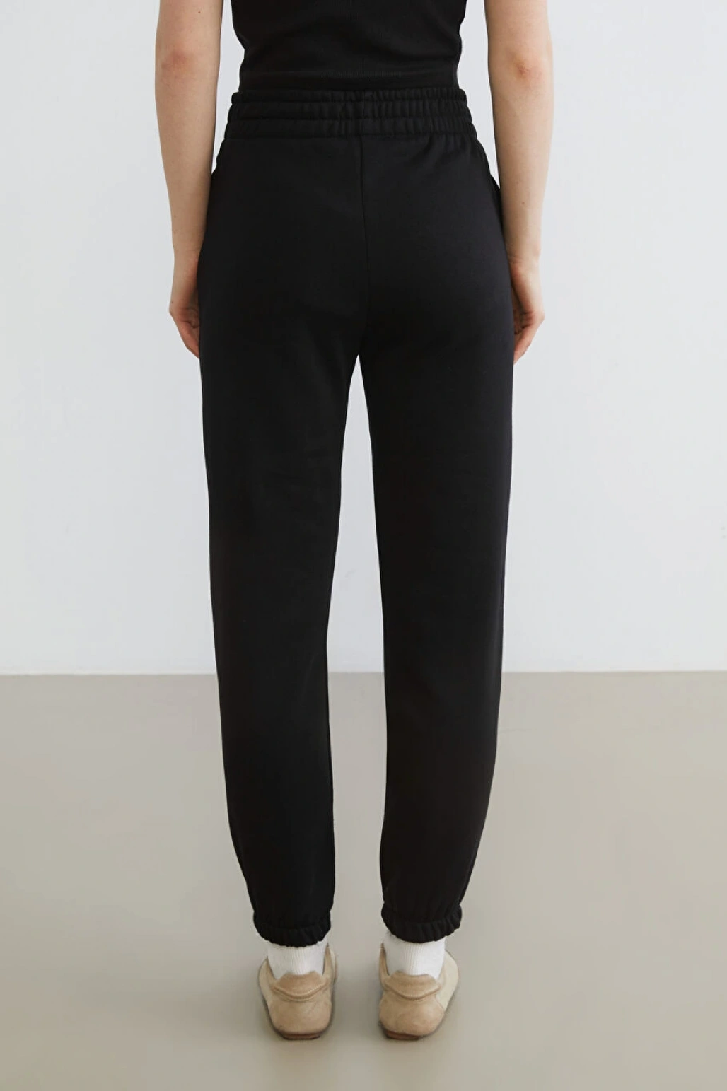 XSIDE Siyah Beli Lastikli Kadın Kalın Jogger Eşofman Altı