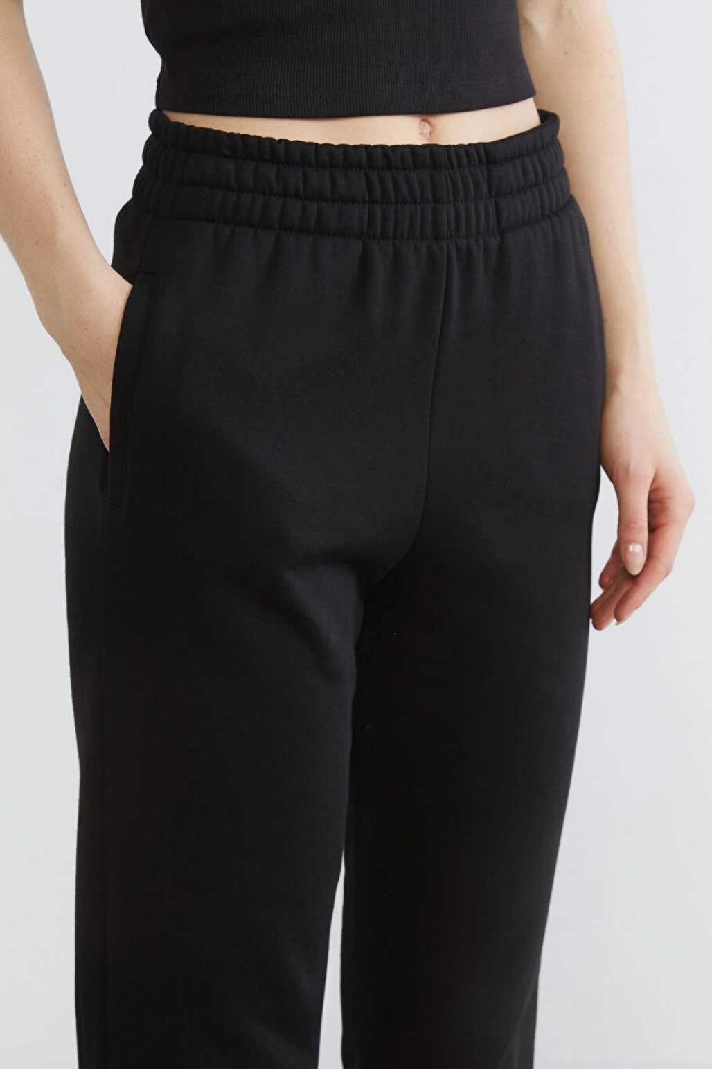 XSIDE Siyah Beli Lastikli Kadın Kalın Jogger Eşofman Altı