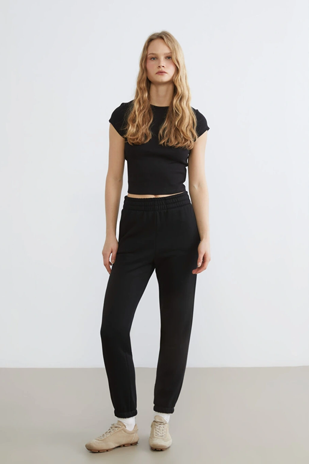 XSIDE Siyah Beli Lastikli Kadın Kalın Jogger Eşofman Altı