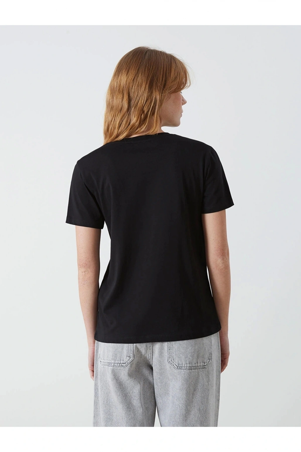 XSIDE Siyah Bisiklet Yaka Kadın Tişört