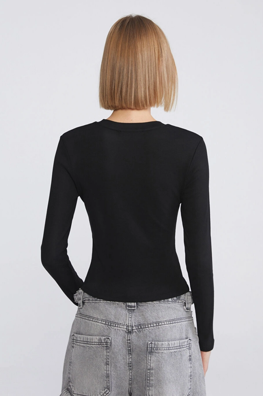 XSIDE Siyah Bisiklet Yaka Modal Karışımlı Kadın Body