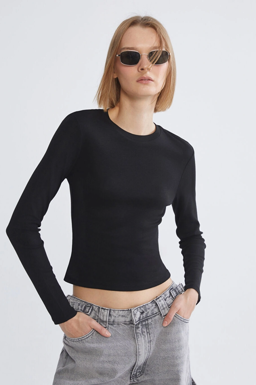 XSIDE Siyah Bisiklet Yaka Modal Karışımlı Kadın Body