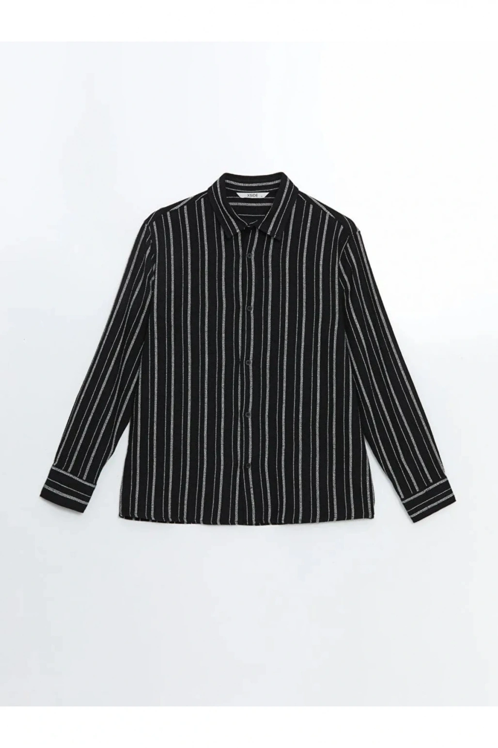 XSIDE Siyah Regular Fit Uzun Kollu Çizgili Erkek Gömlek