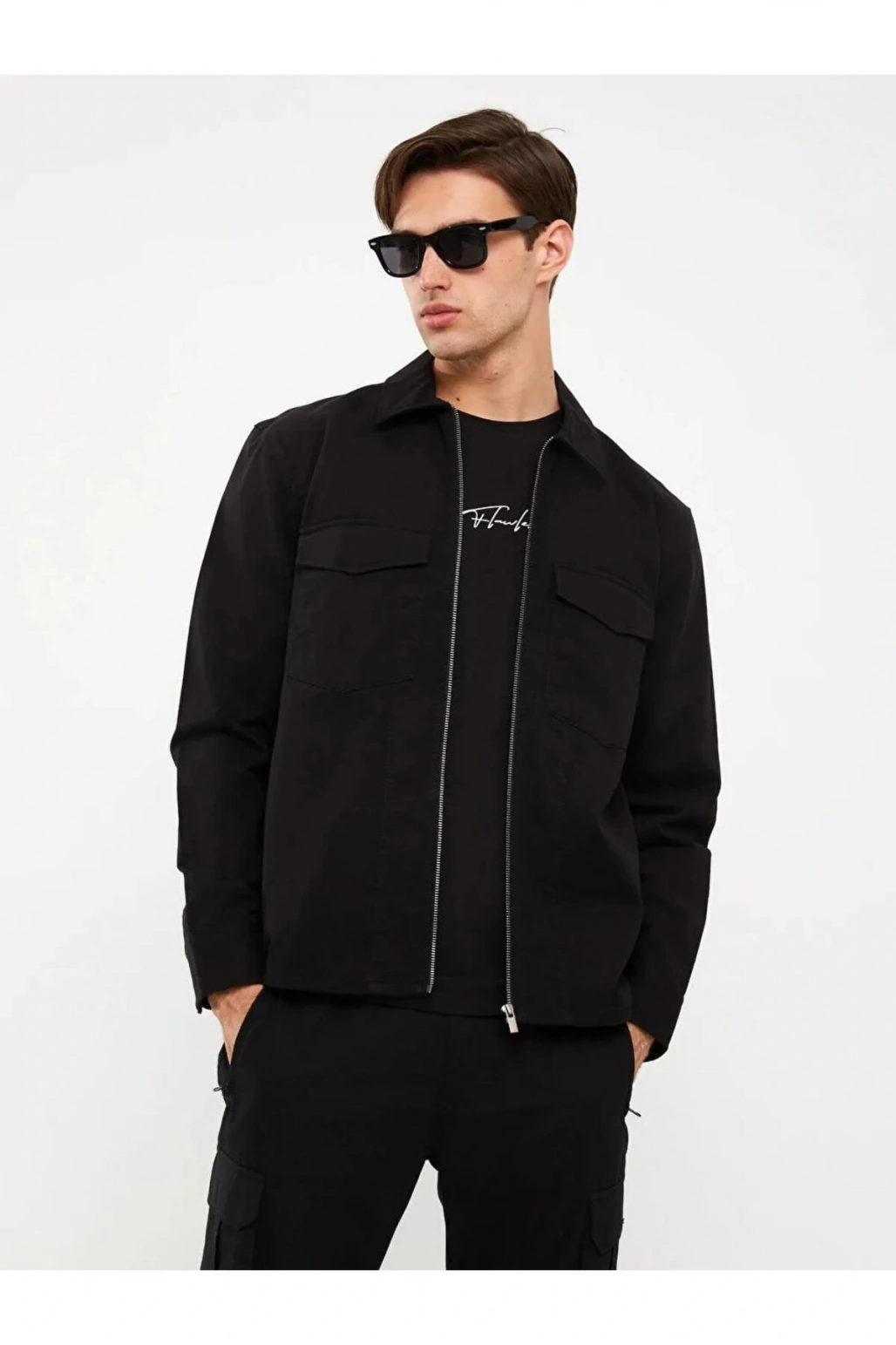 XSIDE Siyah Regular Fit Uzun Kollu Gabardin Erkek Gömlek Ceket