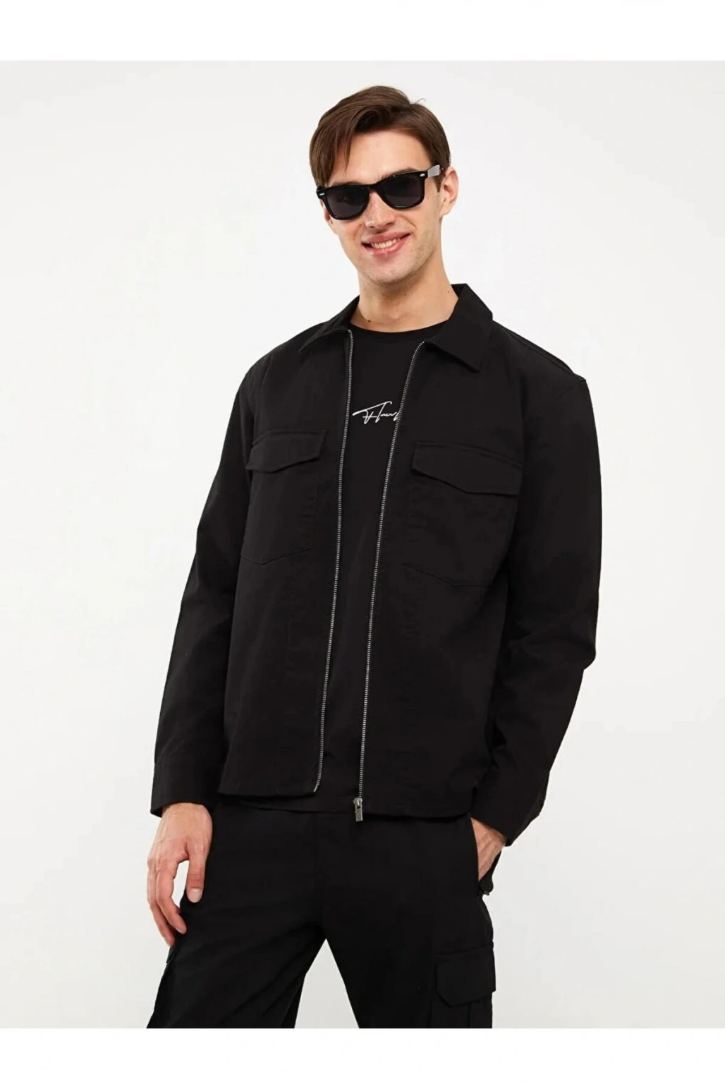 XSIDE Siyah Regular Fit Uzun Kollu Gabardin Erkek Gömlek Ceket