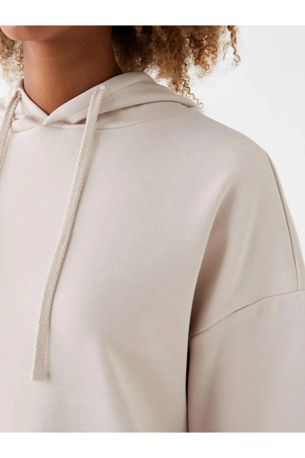 XSIDEBej Düz Oversize Kadın Kalın Hoodie