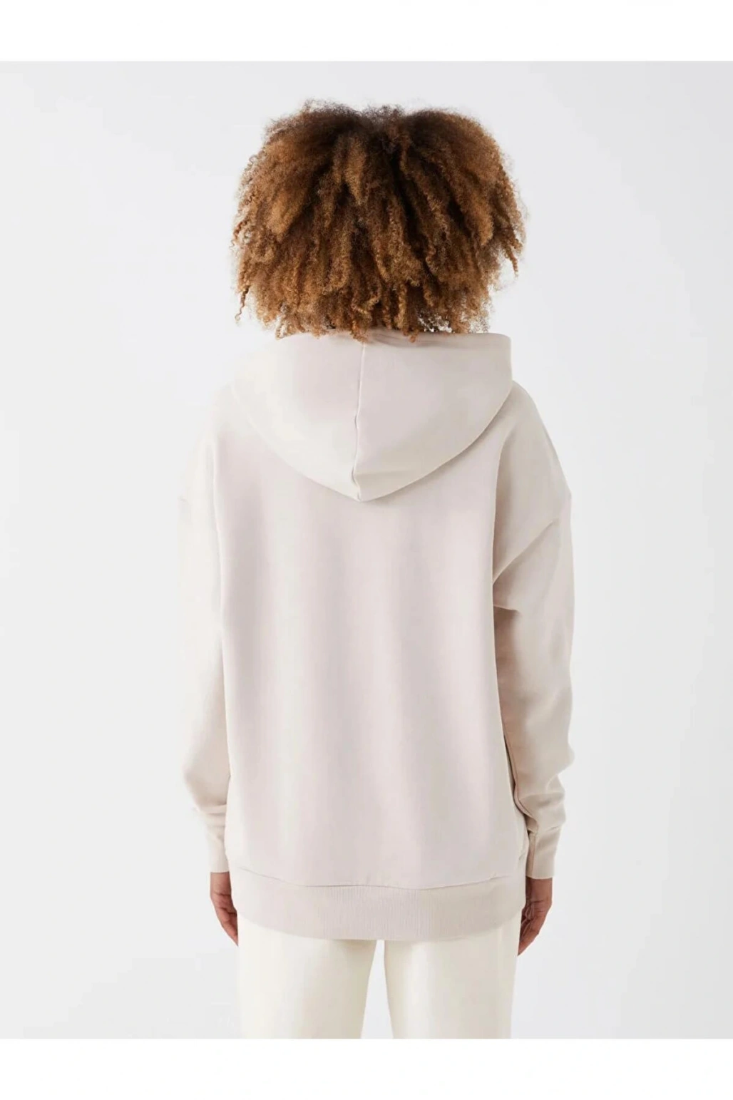 XSIDEBej Düz Oversize Kadın Kalın Hoodie