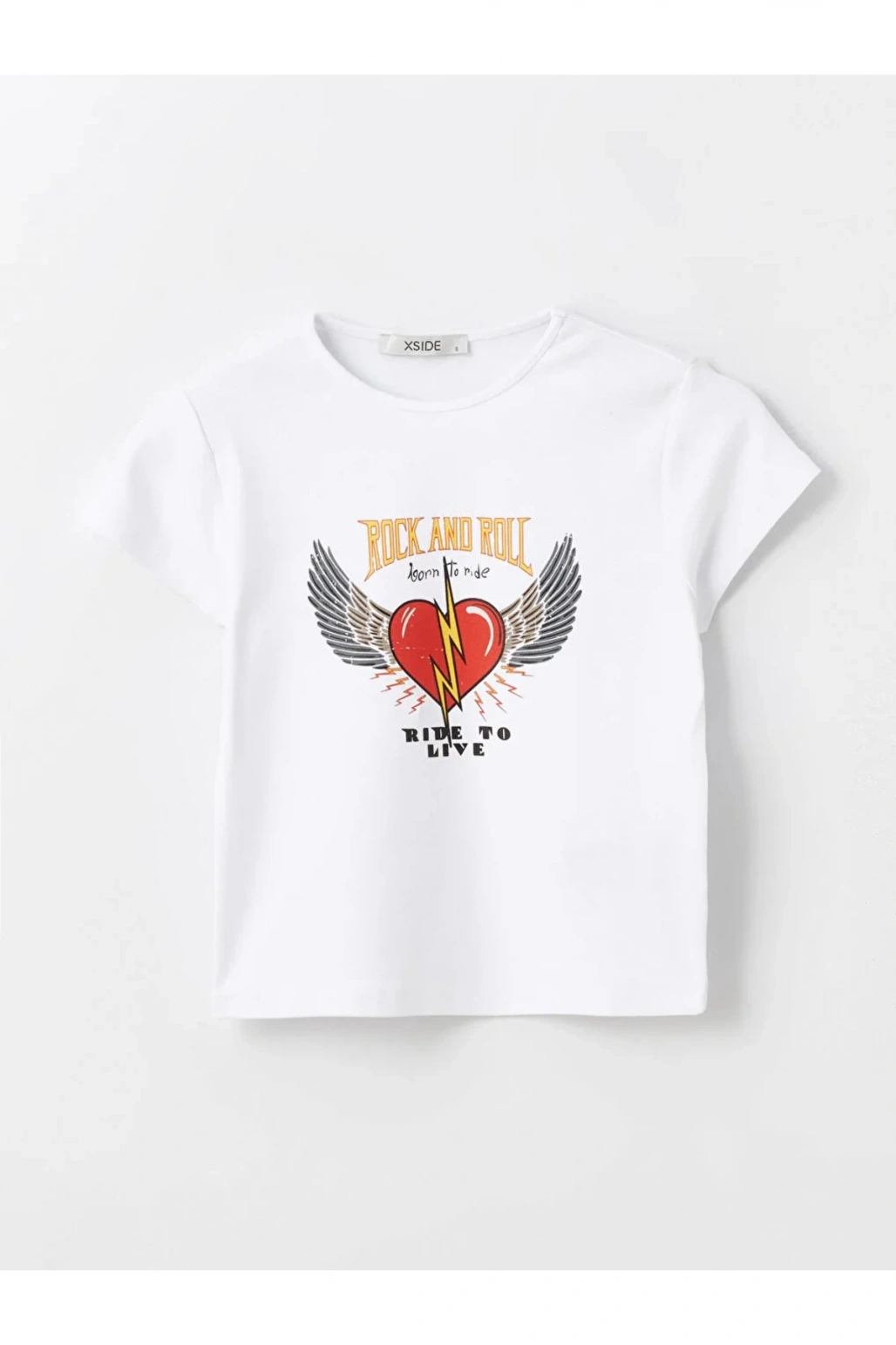 XSIDE Bisiklet Yaka Baskılı Kısa Kollu Crop Kadın Tişört