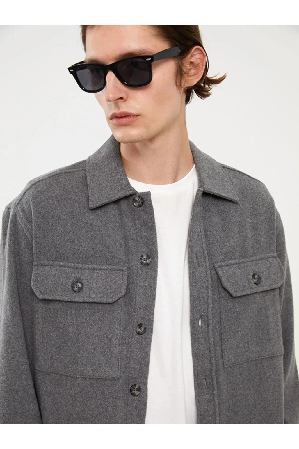 XSIDEGri Rahat Kalıp Uzun Kollu Erkek Oduncu Gömlek Ceket