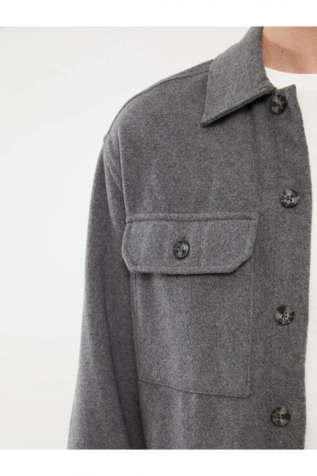 XSIDEGri Rahat Kalıp Uzun Kollu Erkek Oduncu Gömlek Ceket