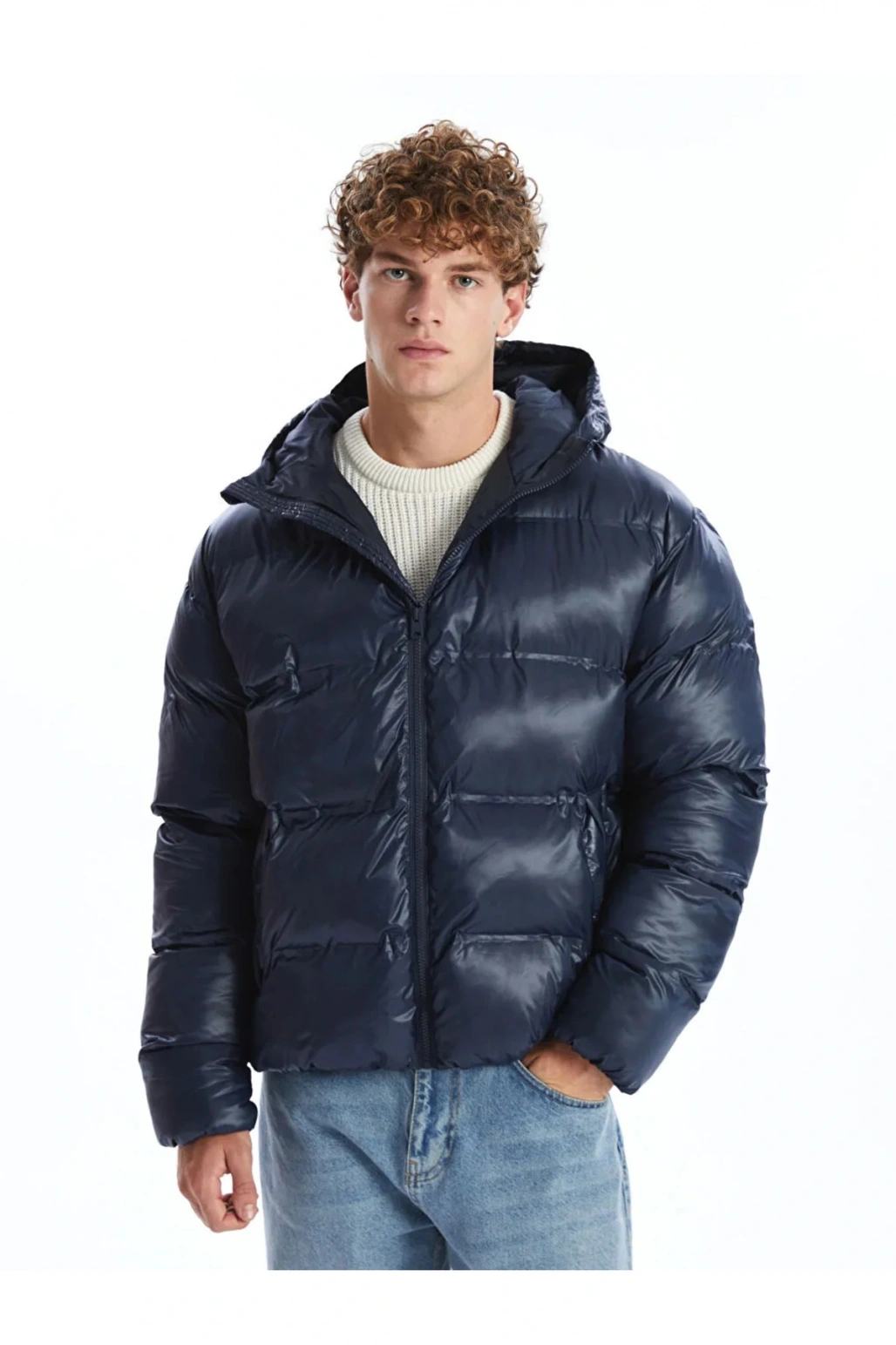 XSIDE Lacivert Standart Kalıp Kapüşonlu Erkek Şişme Mont