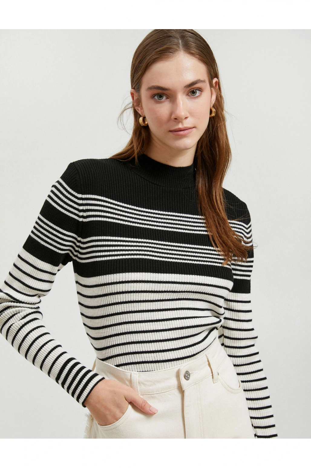 Yarım Balıkçı Yaka Kazak Triko Dar Kesim Kaşmir Dokulu