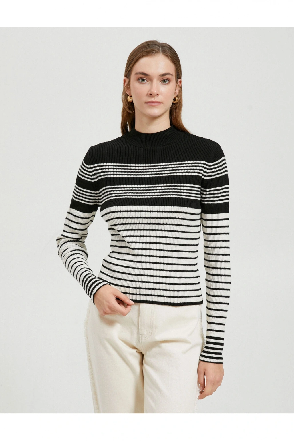 Yarım Balıkçı Yaka Kazak Triko Dar Kesim Kaşmir Dokulu