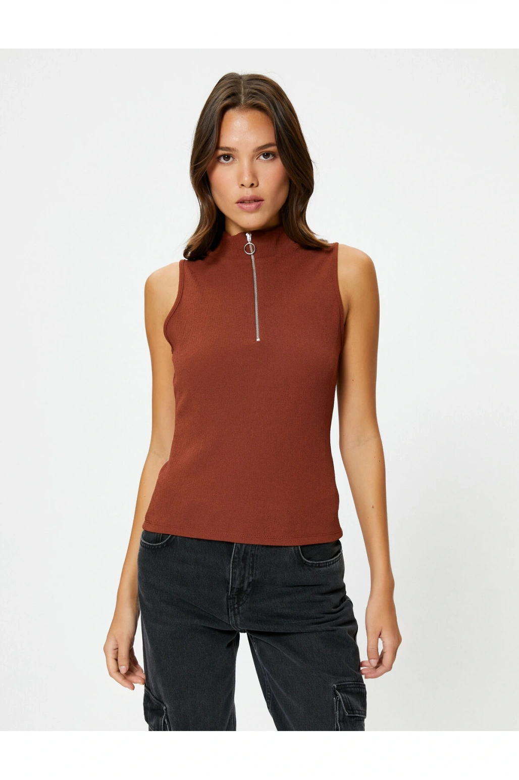 Yarım Fermuarlı Atlet Hafif Dik Yaka Slim Fit