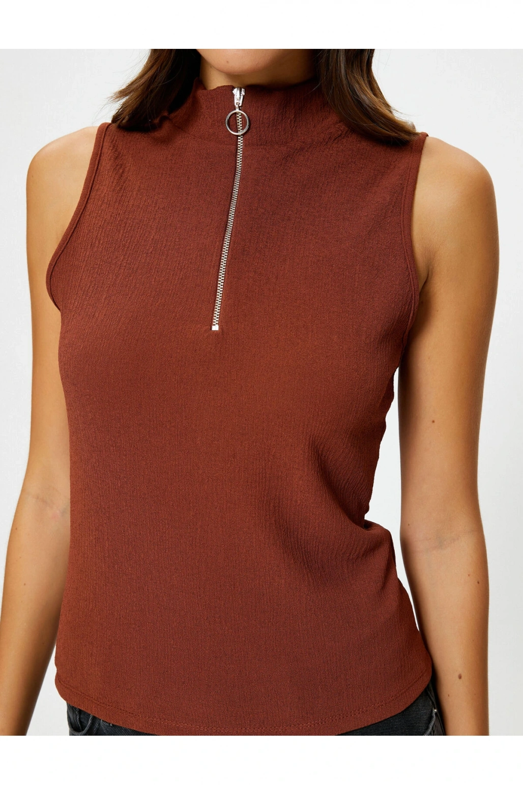 Yarım Fermuarlı Atlet Hafif Dik Yaka Slim Fit