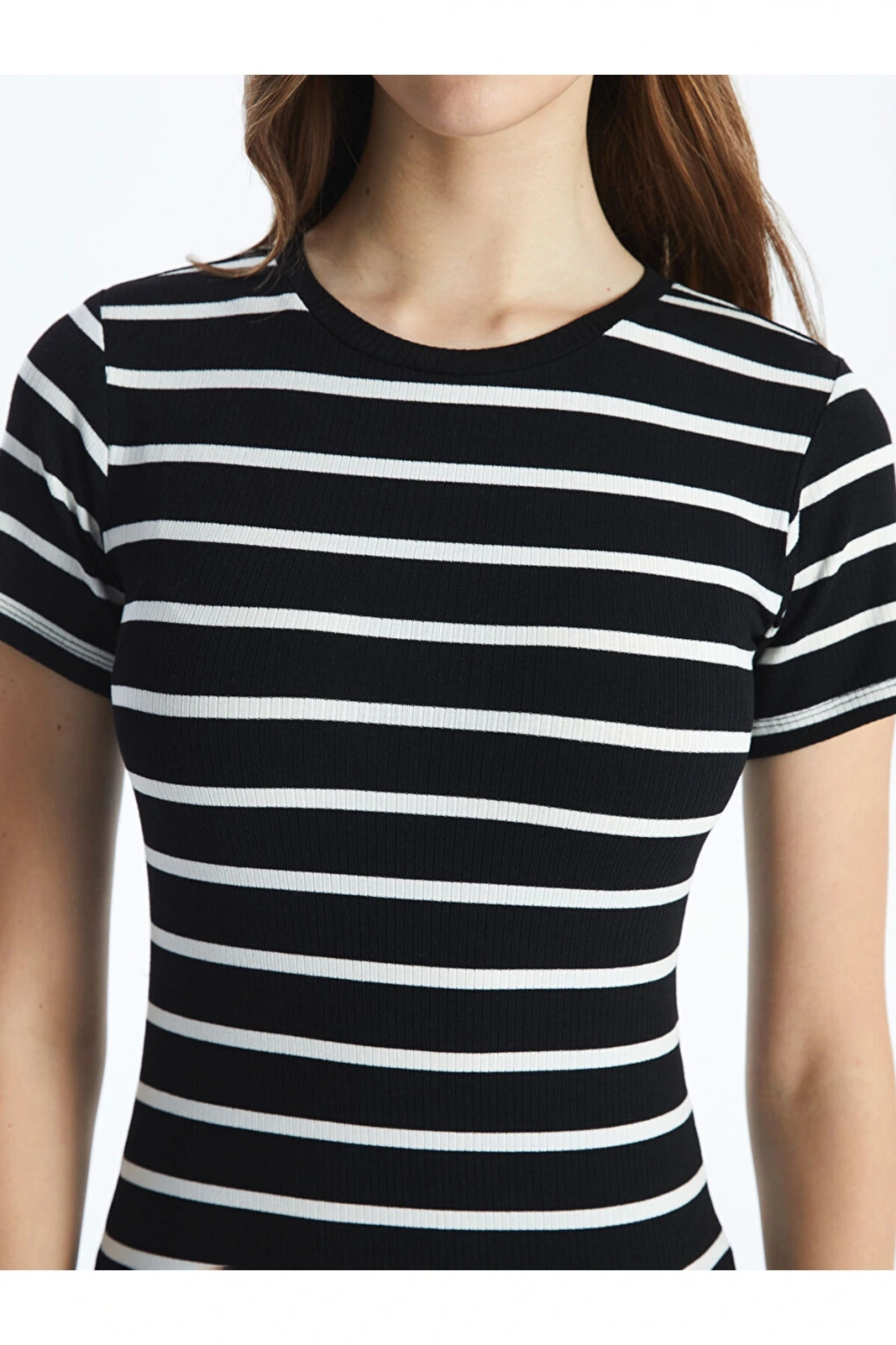 Yeni Sezon Bisiklet Yaka Cizgili Kadin Bodycon Elbise - S5GP52Z8