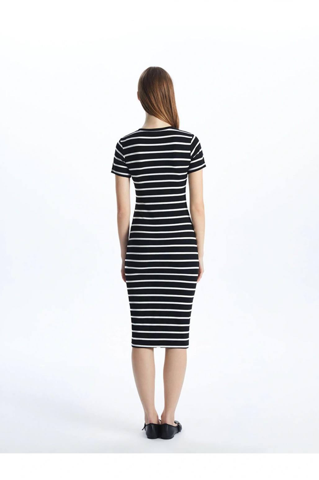 Yeni Sezon Bisiklet Yaka Cizgili Kadin Bodycon Elbise - S5GP52Z8