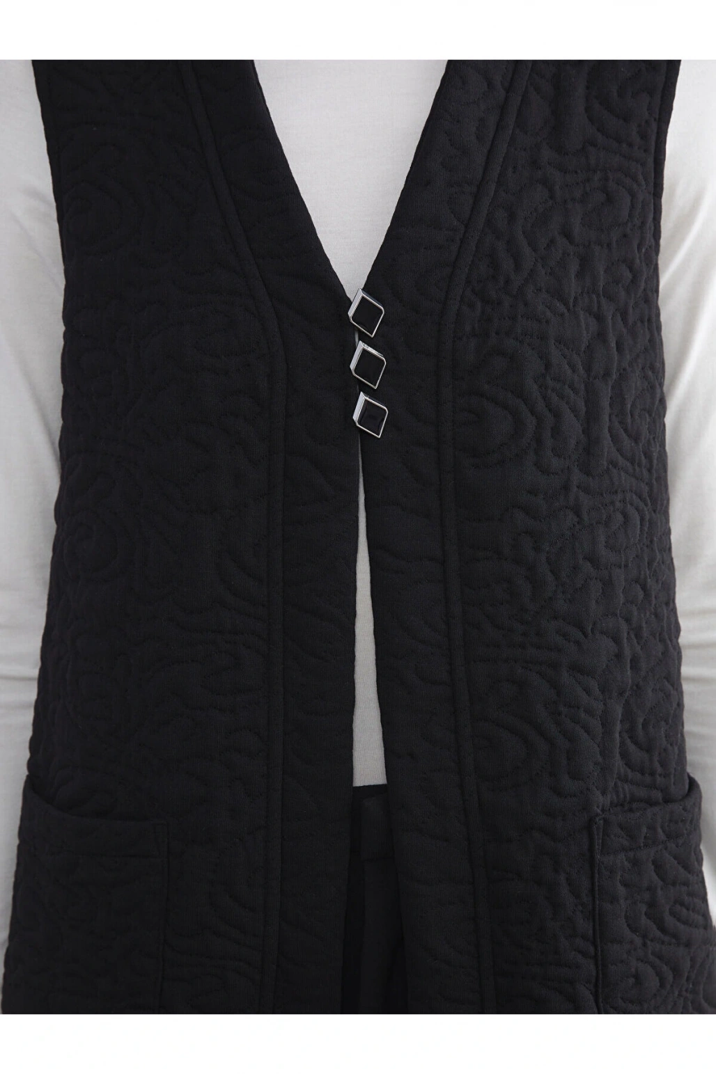 Yeni Sezon V Yaka Kendinden Desenli Kadın Yelek