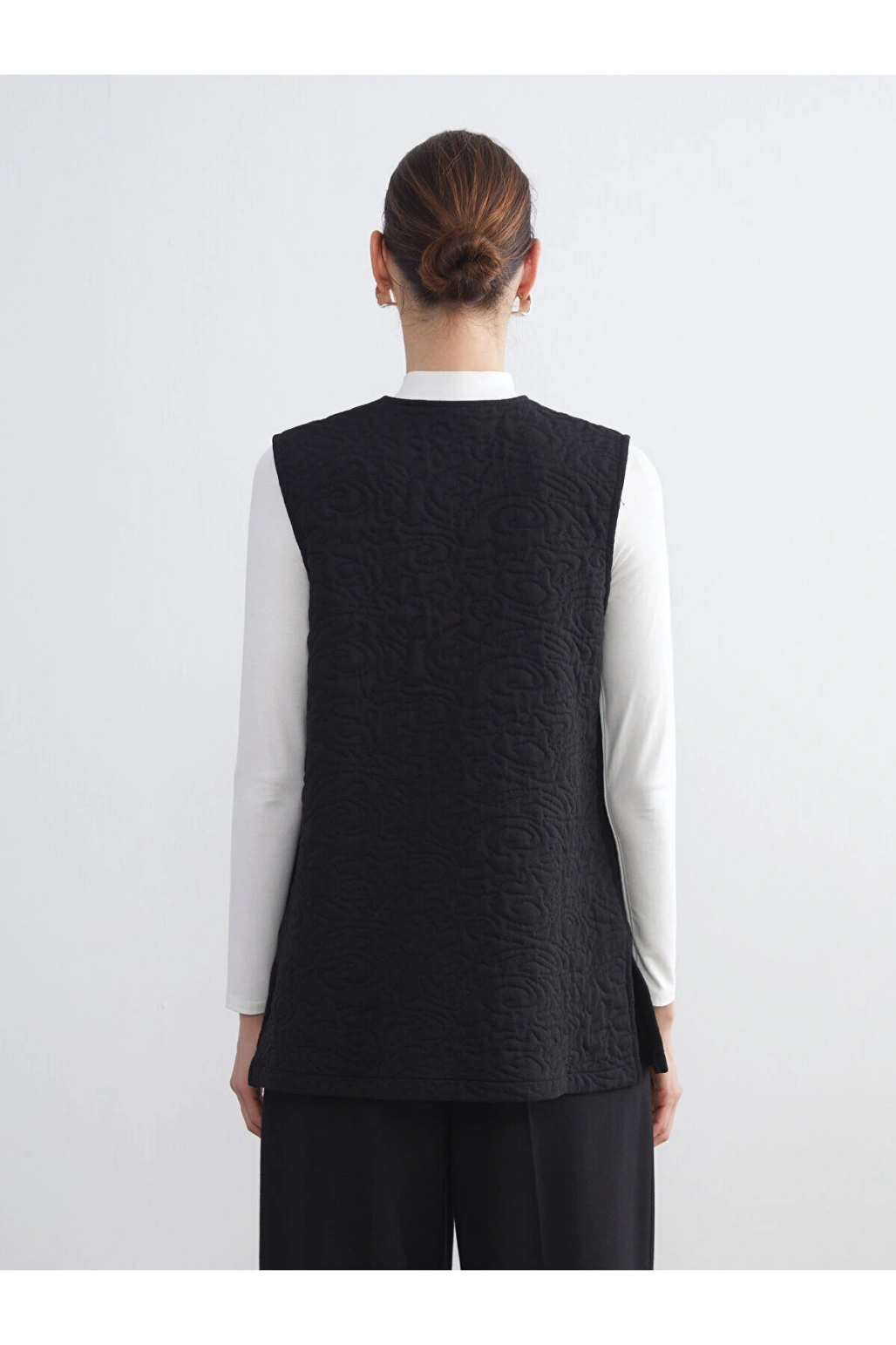 Yeni Sezon V Yaka Kendinden Desenli Kadın Yelek