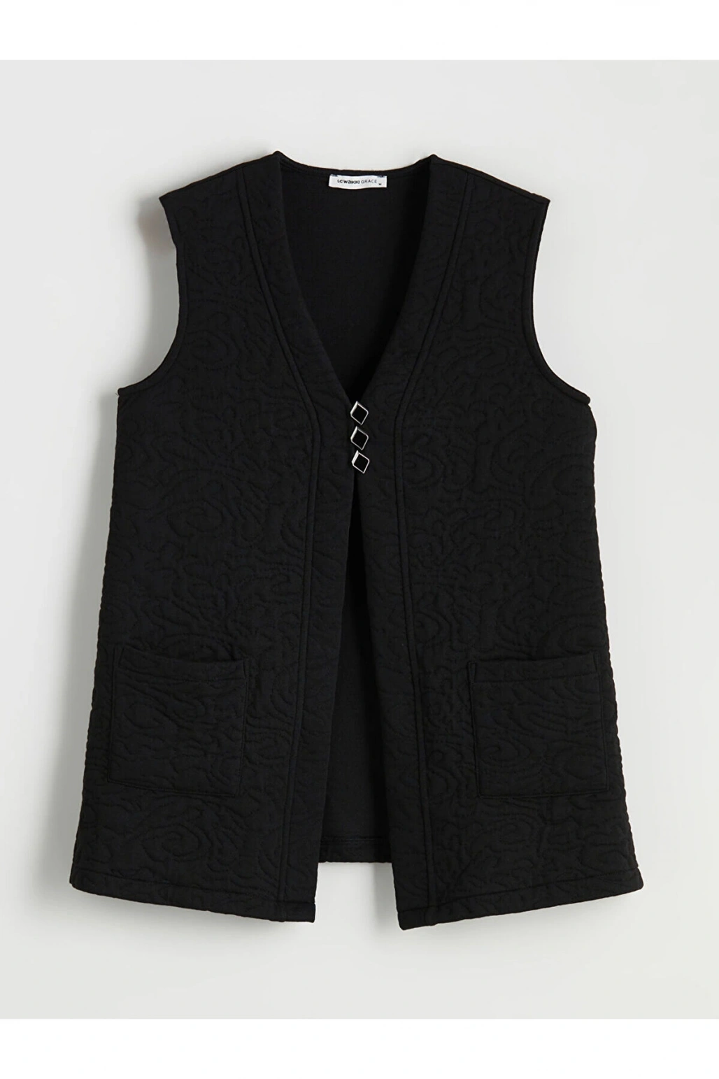 Yeni Sezon V Yaka Kendinden Desenli Kadın Yelek