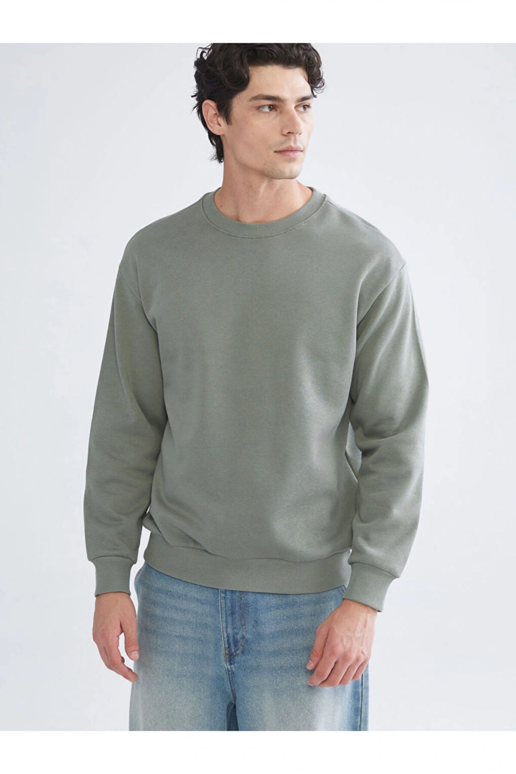 Yeşil Bisiklet Yaka Erkek Sweatshirt