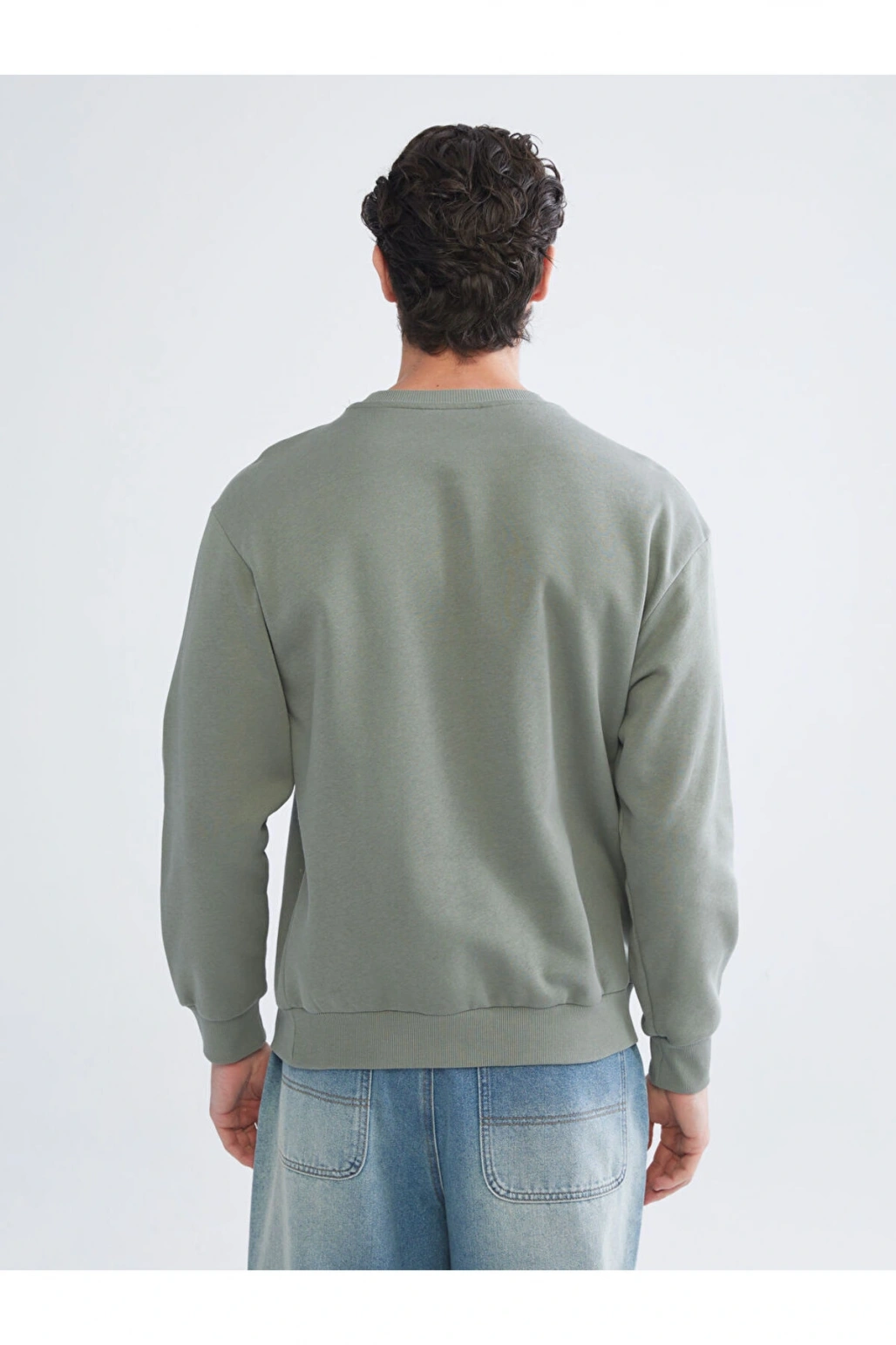 Yeşil Bisiklet Yaka Erkek Sweatshirt