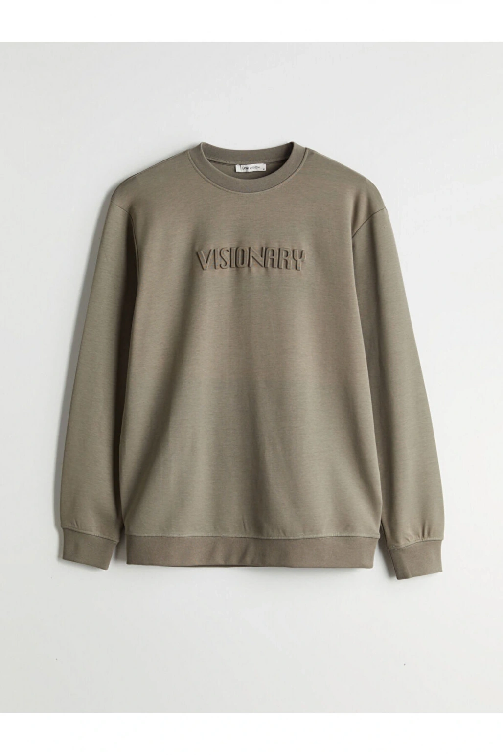 Yeşil Bisiklet Yaka Kabartmalı Erkek Sweatshirt