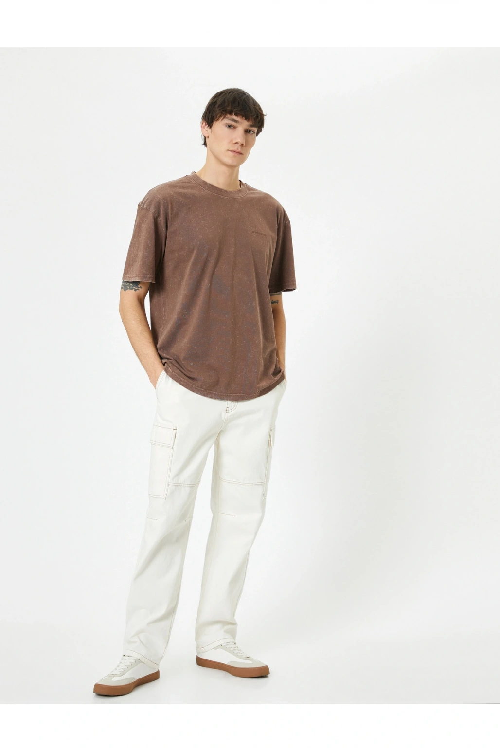 Yıkamalı Tişört Slogan İşlemeli Bisiklet Yaka Kısa Kollu Pamuklu