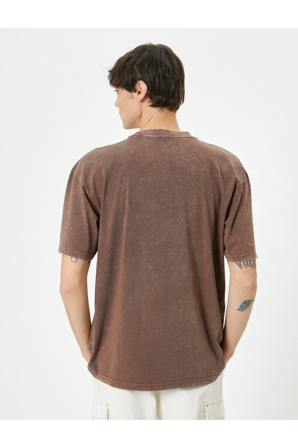 Yıkamalı Tişört Slogan İşlemeli Bisiklet Yaka Kısa Kollu Pamuklu