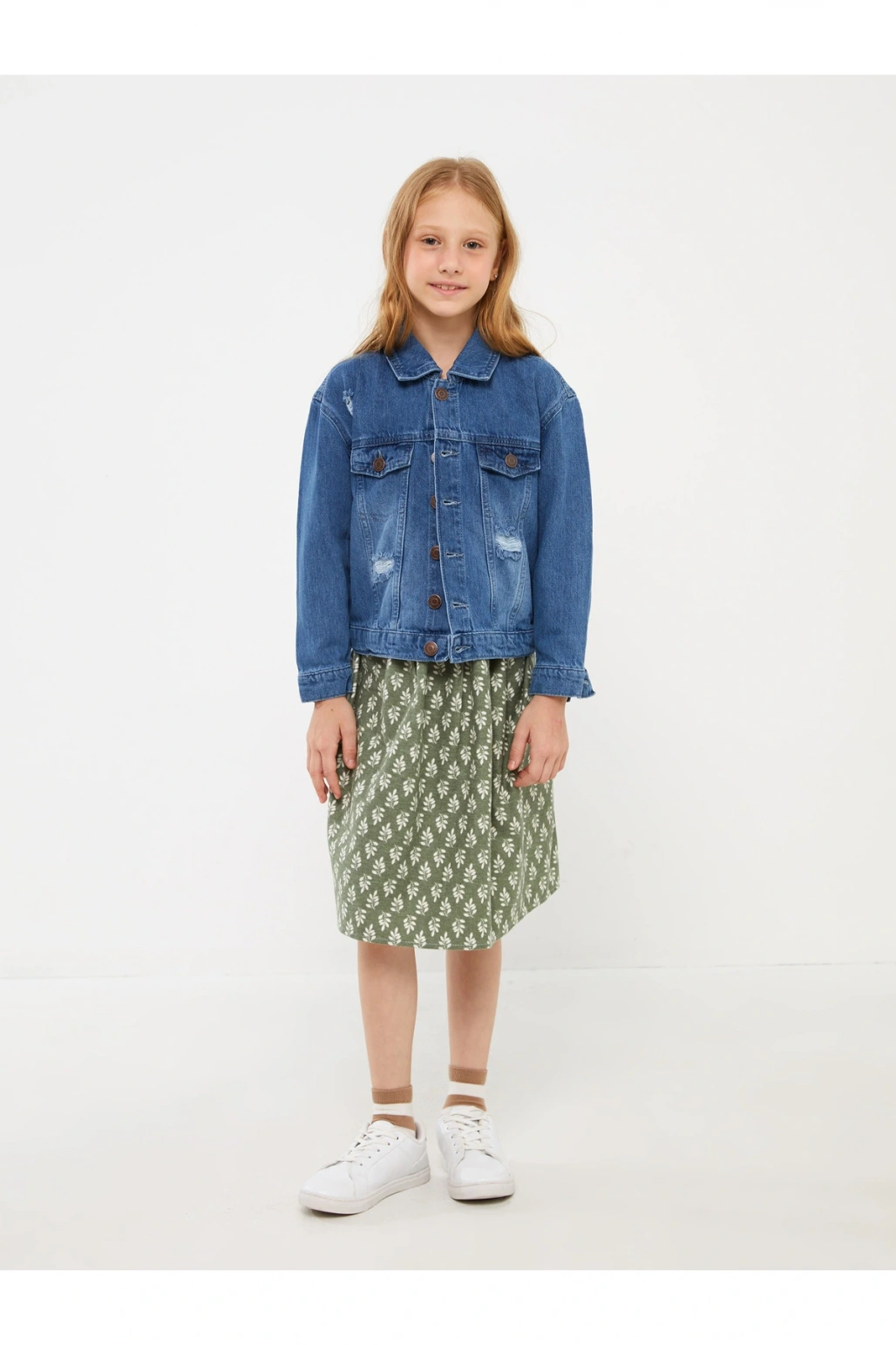 Yırtık Detaylı Kız Çocuk Jean Ceket