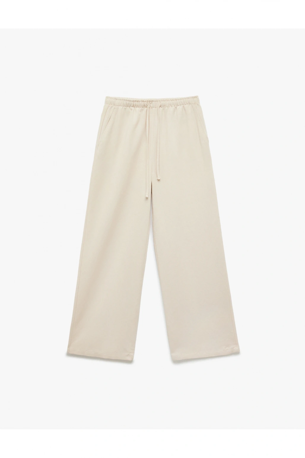 Yüksek Bel Bağcıklı Keten Karışımlı Cep Detaylı Pantolon