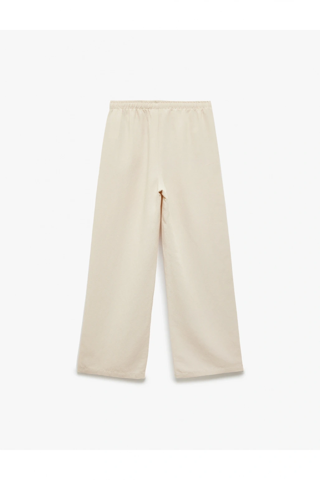 Yüksek Bel Bağcıklı Keten Karışımlı Cep Detaylı Pantolon