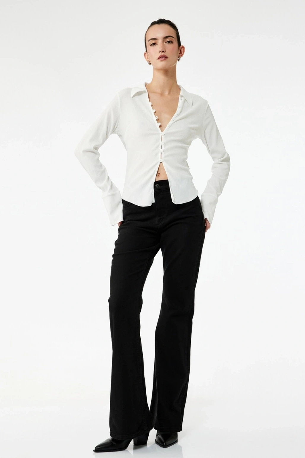 Yüksek Bel Dar Kalıp Pamuklu İspanyol Paça Jean Pantolon - Flare Jeans