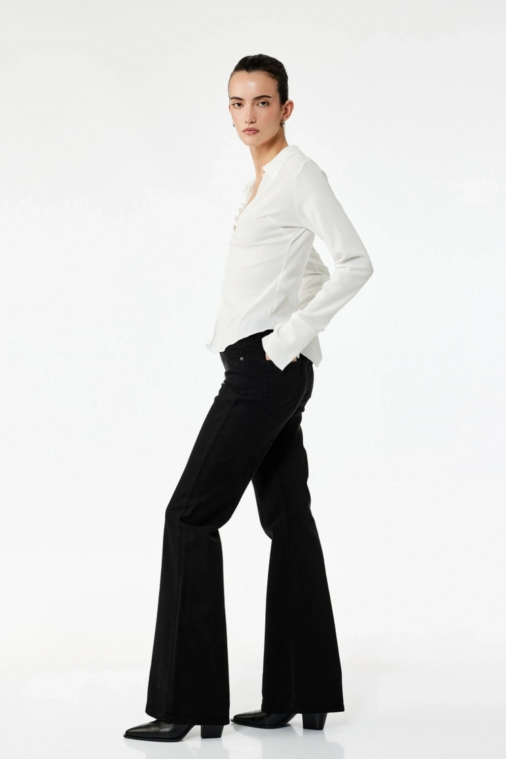 Yüksek Bel Dar Kalıp Pamuklu İspanyol Paça Jean Pantolon - Flare Jeans