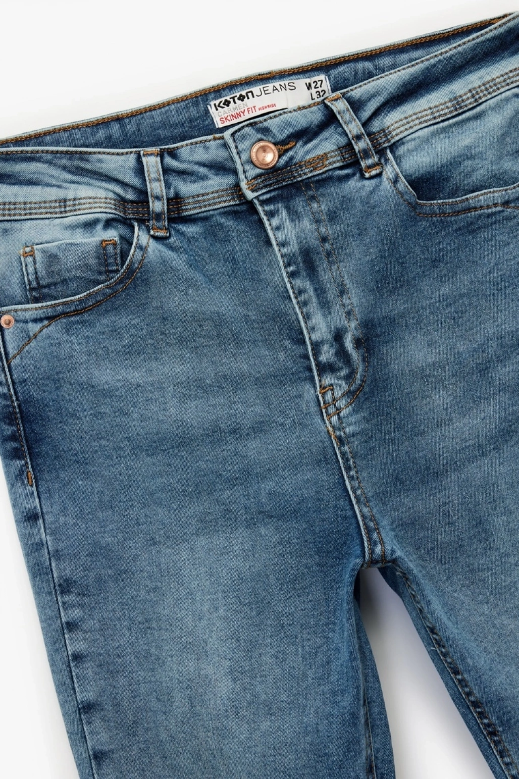 Yüksek Bel Düğmeli Cepli Dar Paça Skinny Jean Pantolon - Skinny Jeans