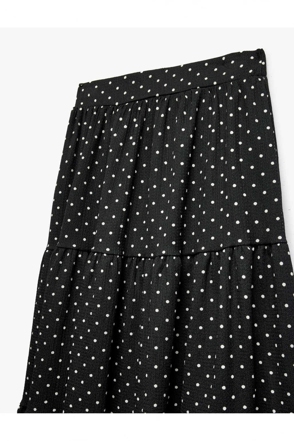 Yüksek Bel Volanlı Katlı Puantiyeli Midi Etek Bürümcük
